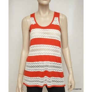 L.A.M.B. Striped Cotton Pointelle Knit Tank Top Racerback Red/White M Nwt $198